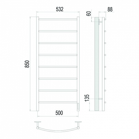 Классик П8 500х850 Электро (quick touch) Полотенцесушитель TERMINUS Сатин Воронеж - фото 4 Классик П8 500х850 Электро (quick touch) Полотенцесушитель TERMINUS Сатин Воронеж - фото 4