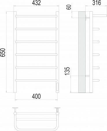 Полка П6 400х650 Электро (quick touch) Полотенцесушитель  TERMINUS Воронеж - фото 3