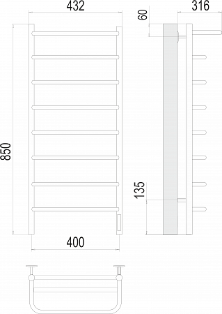 Полка П8 400х850 Электро (quick touch) Полотенцесушитель  TERMINUS Воронеж - фото 3