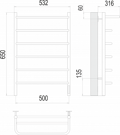 Полка П6 500х650 Электро (quick touch) Полотенцесушитель  TERMINUS Воронеж - фото 3